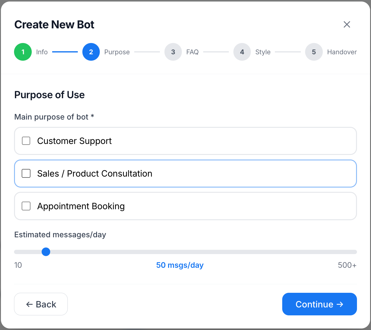 Step 2: Muc dich su dung bot